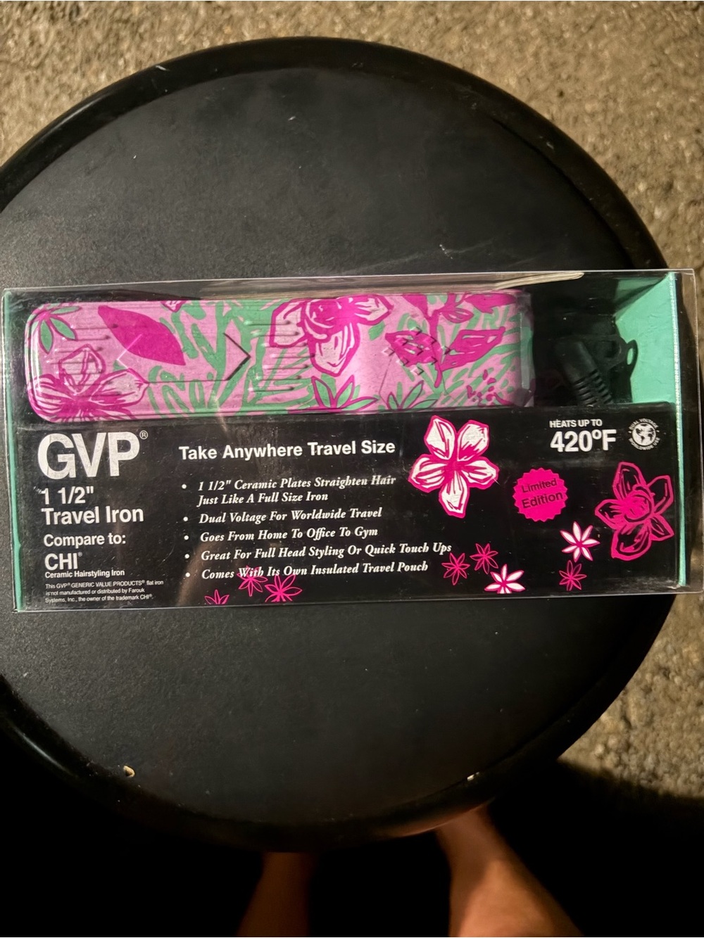 GVP 1.5" Travel Flat Iron in Pink Floral - Compact Ceramic Straightener